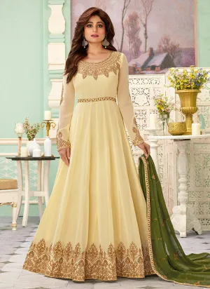 Cream And Green Designer Anarkali Suit