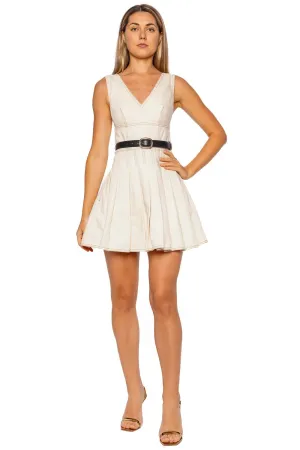 Cream Denim Belted Mini Dress