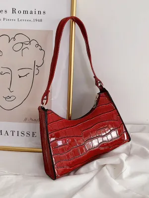 Croc Embossed Shoulder Bag - Red  - FD ⚡