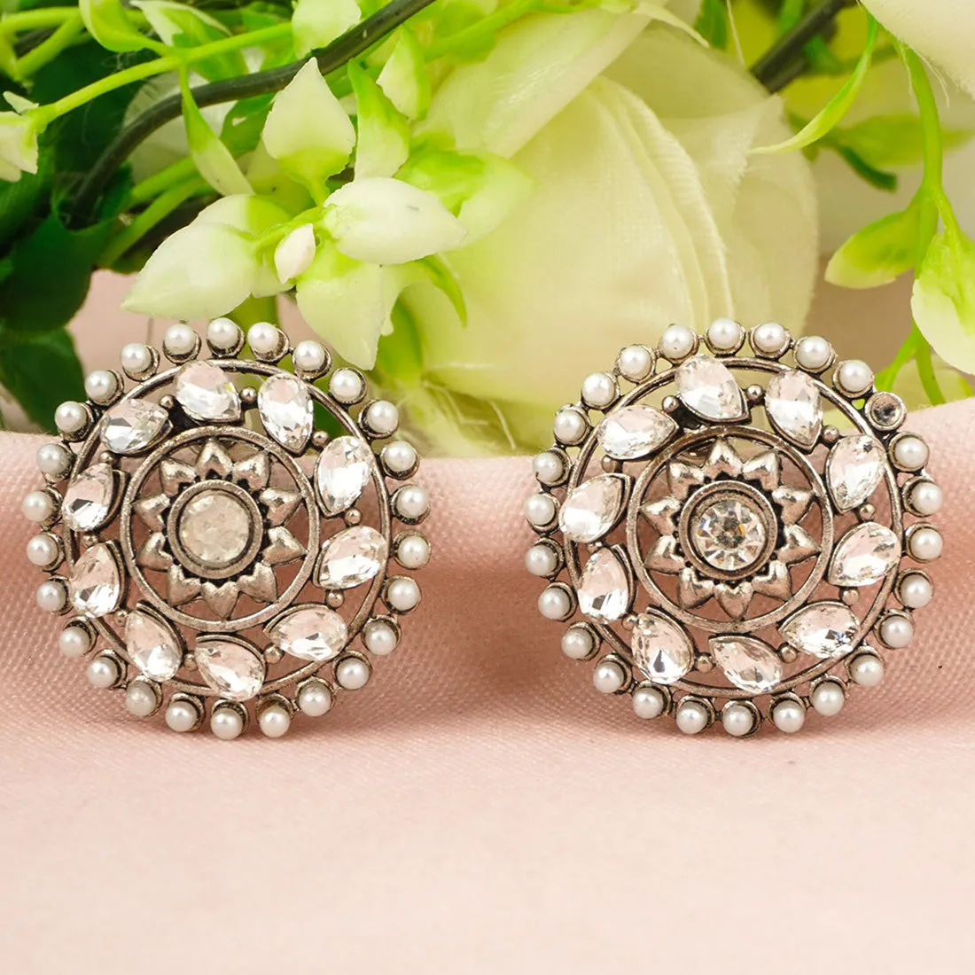 Crystal Pearl Silver Studs