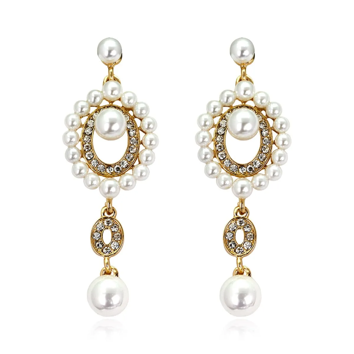 Cubic Zirconia & Pearl 18K Gold-Plated Open Drop Earrings