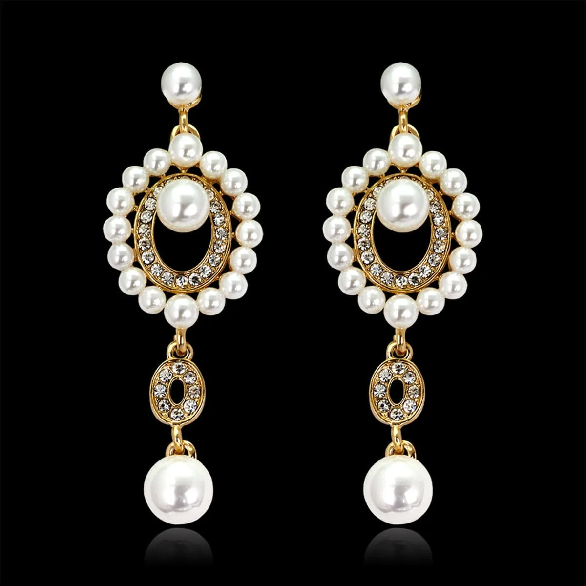 Cubic Zirconia & Pearl 18K Gold-Plated Open Drop Earrings