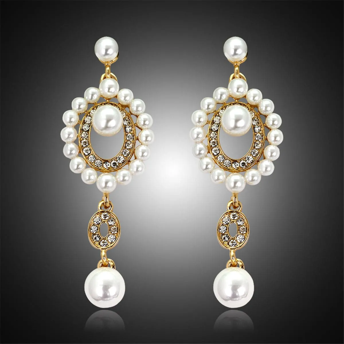 Cubic Zirconia & Pearl 18K Gold-Plated Open Drop Earrings