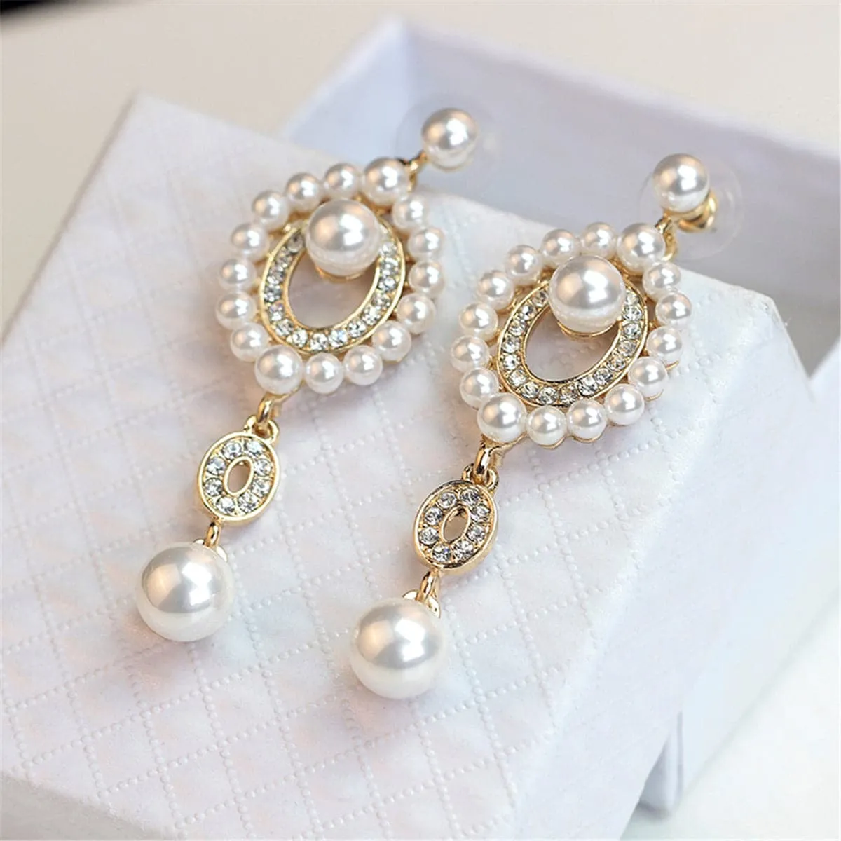 Cubic Zirconia & Pearl 18K Gold-Plated Open Drop Earrings