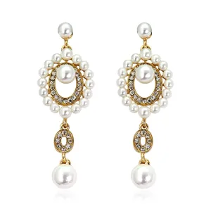 Cubic Zirconia & Pearl 18K Gold-Plated Open Drop Earrings