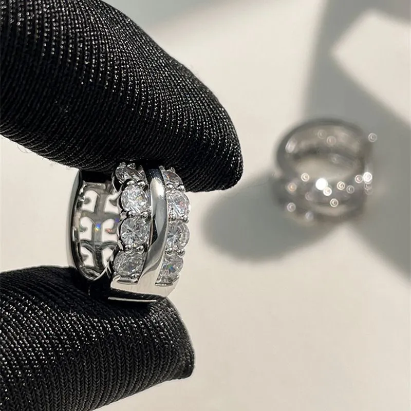 Cubic Zirconia Pave Circle Silver-Plated Huggie Earrings