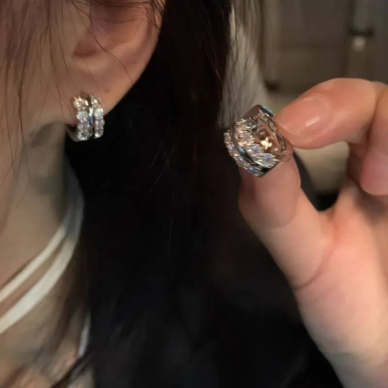 Cubic Zirconia Pave Circle Silver-Plated Huggie Earrings