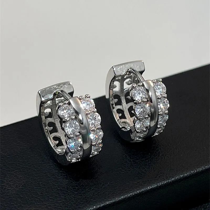 Cubic Zirconia Pave Circle Silver-Plated Huggie Earrings