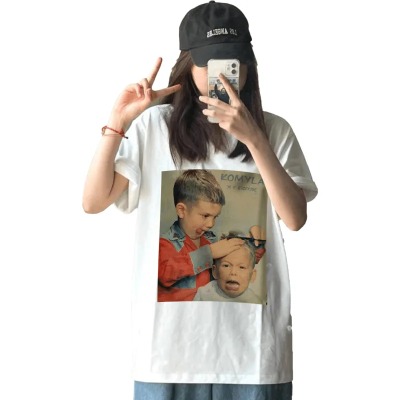 Cute Barber Print Cotton T-shirt