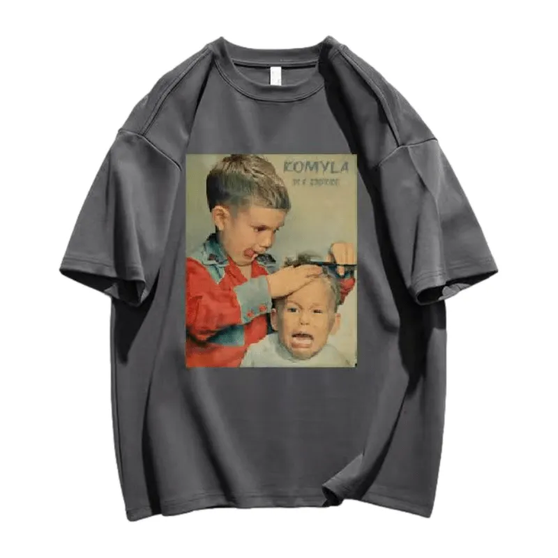Cute Barber Print Cotton T-shirt
