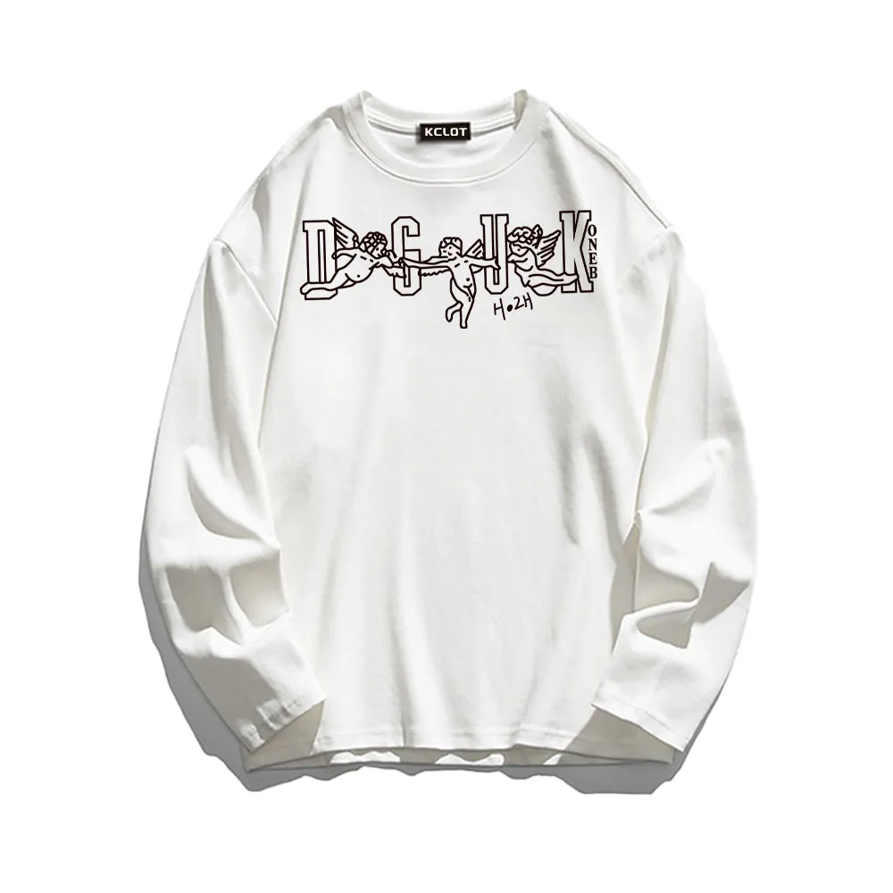 Cute Guardian Angel Print Sweatshirt