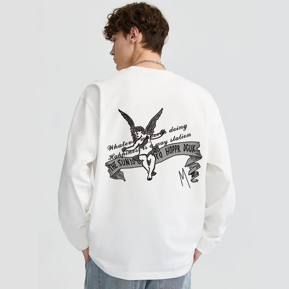 Cute Guardian Angel Print Sweatshirt