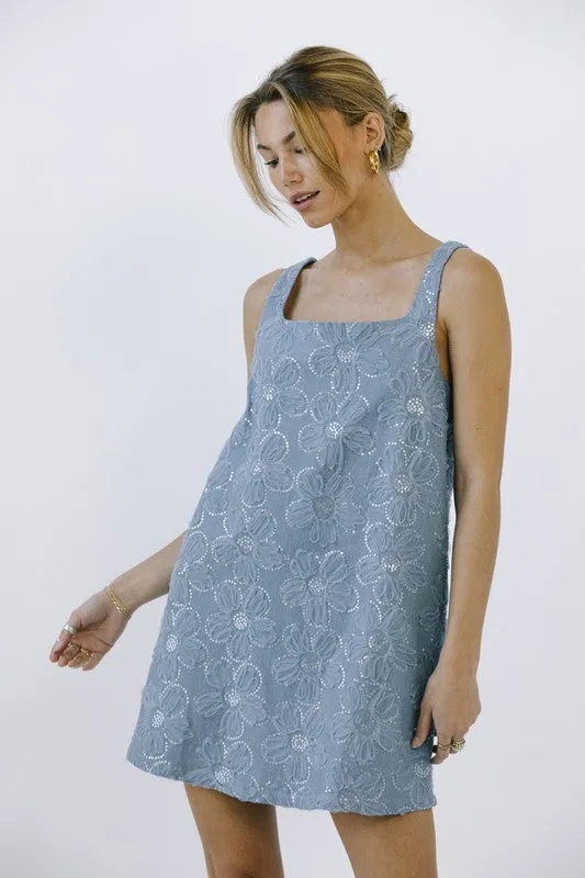 Daisy Sequin Floral Denim Dress