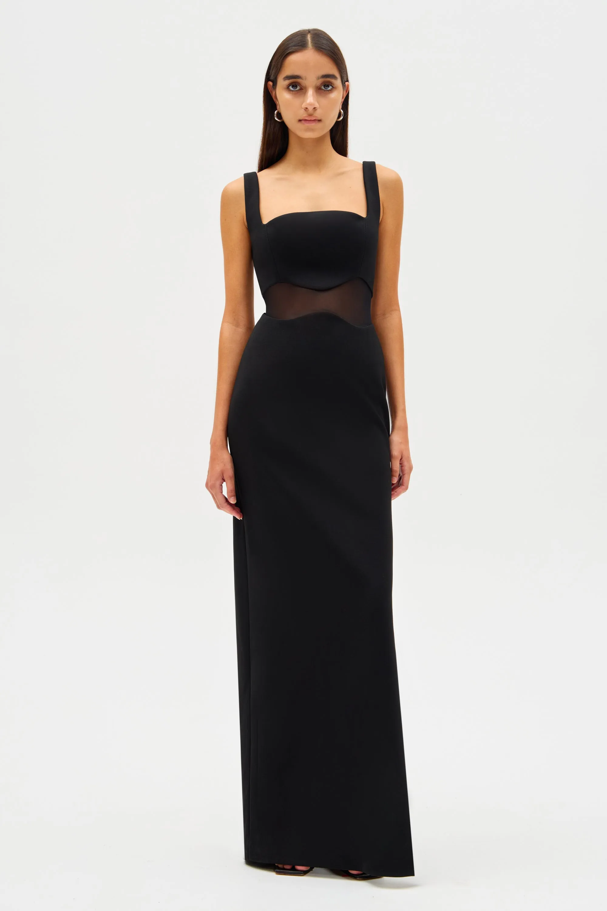 DAMITA CREPE & MESH MAXI DRESS