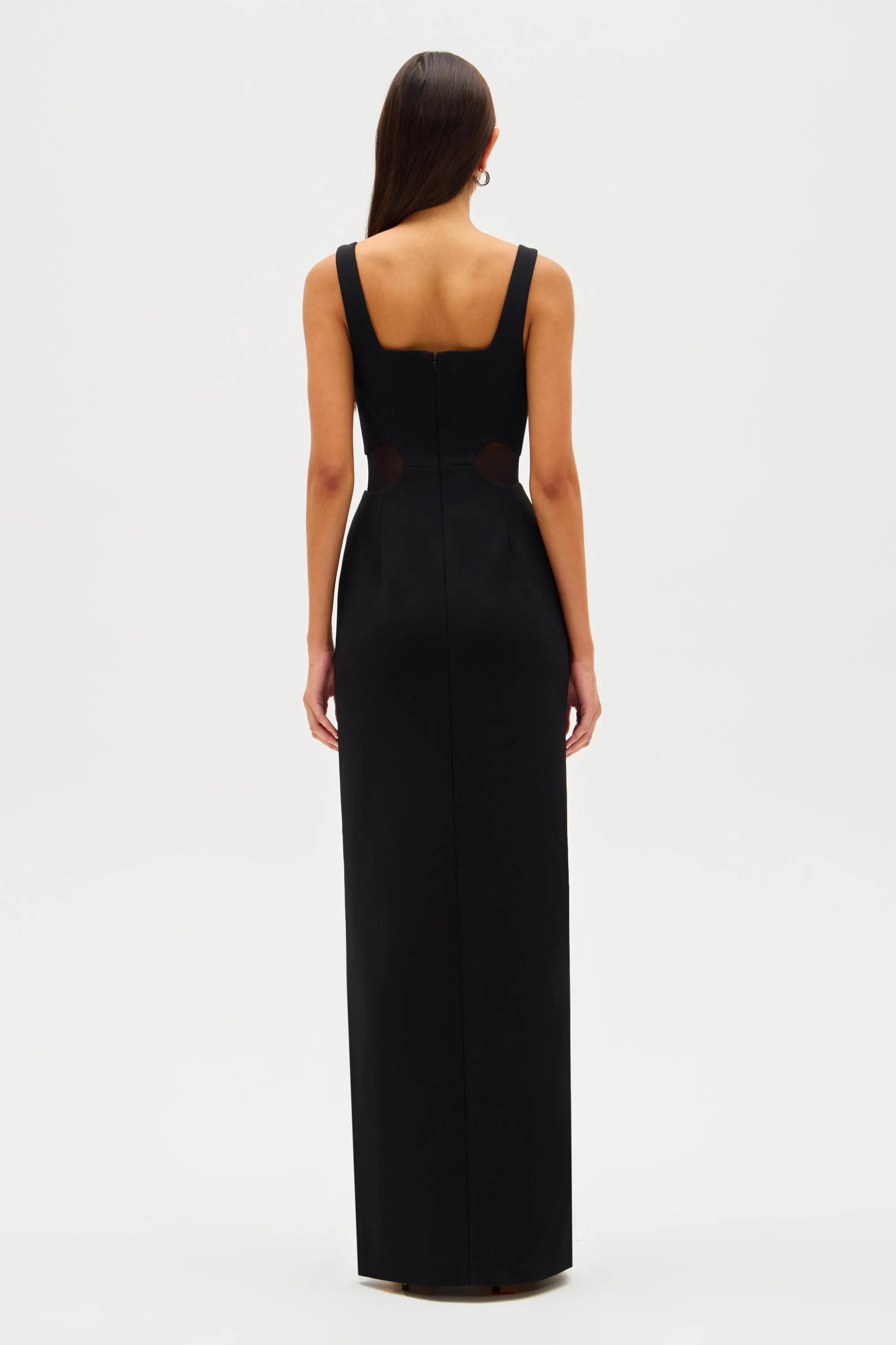 DAMITA CREPE & MESH MAXI DRESS