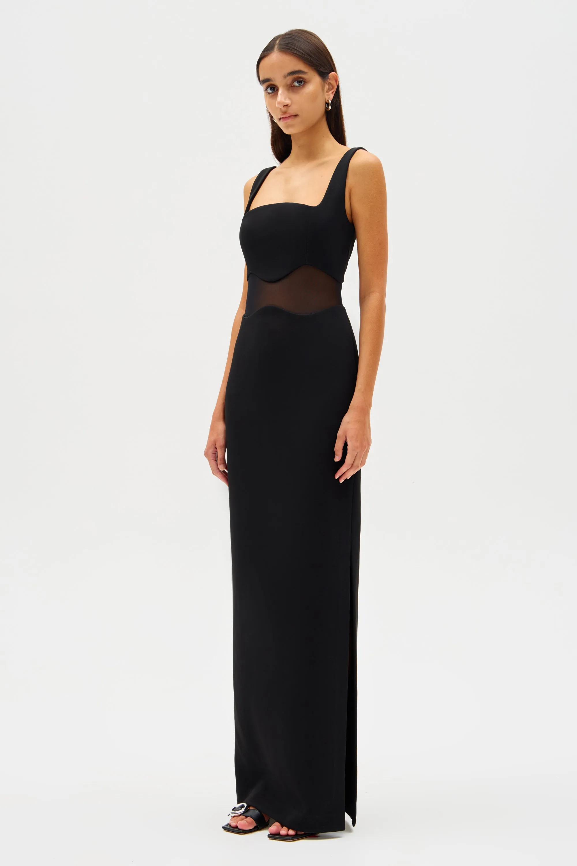 DAMITA CREPE & MESH MAXI DRESS