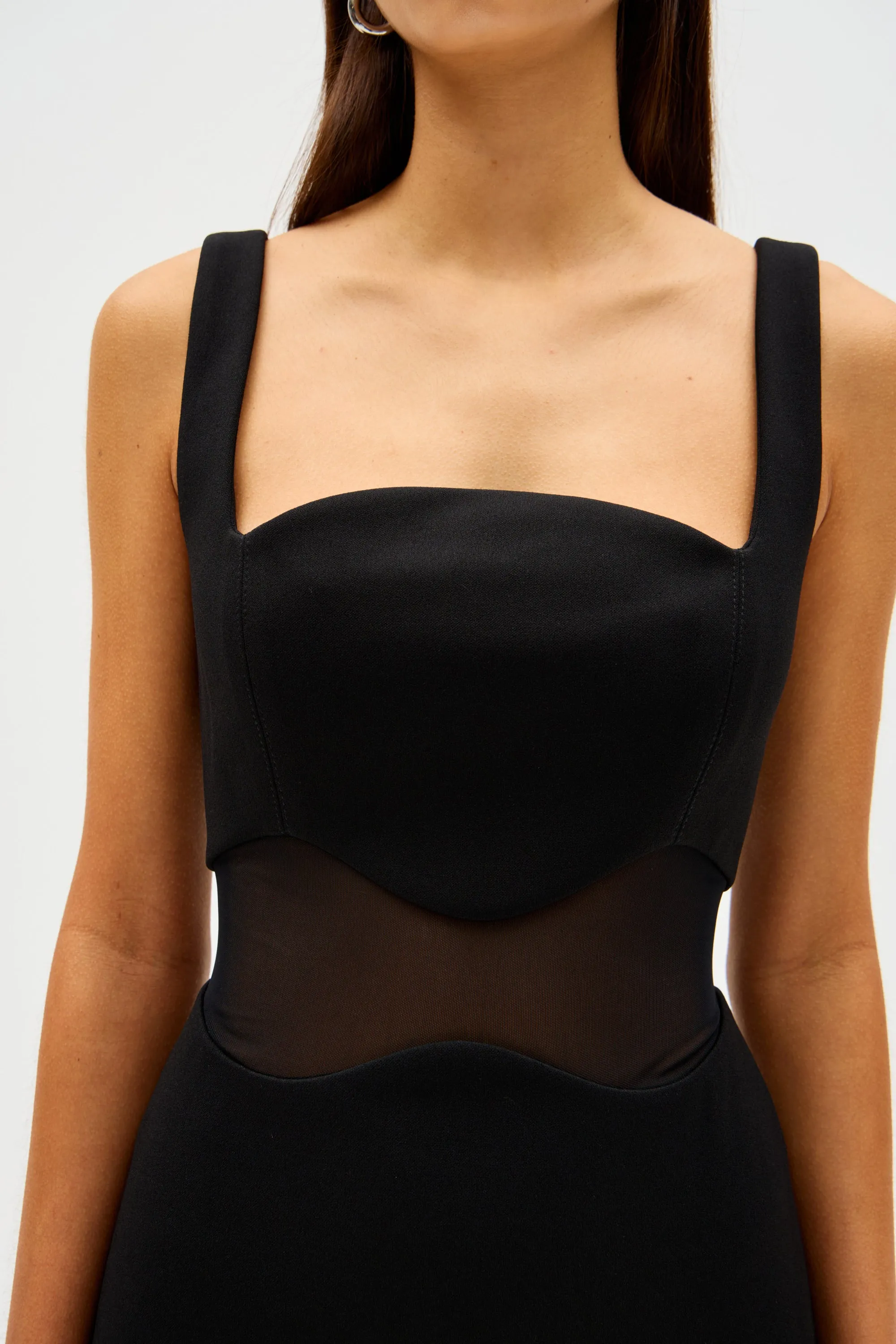 DAMITA CREPE & MESH MAXI DRESS