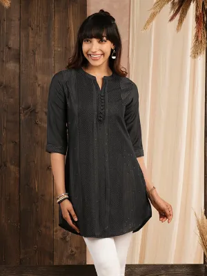 Dark Grey Ethnic Wear Chanderi Silk Straight Tunics for Ladies - Zola