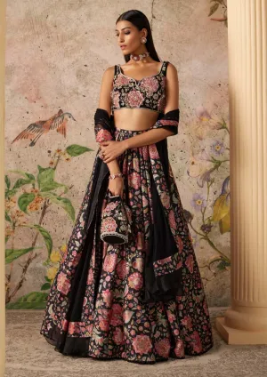 Demi black print lehenga set