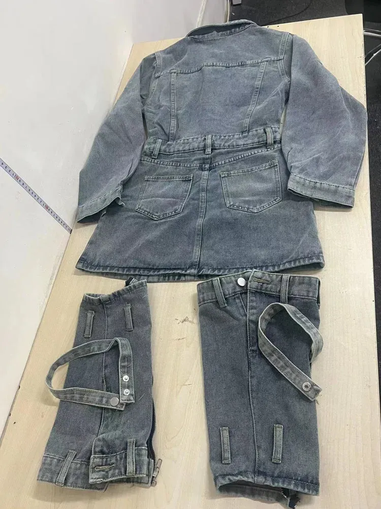 Denim 3 Piece Set  Long Sleeve Mini Dress