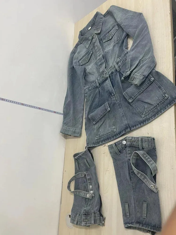 Denim 3 Piece Set  Long Sleeve Mini Dress