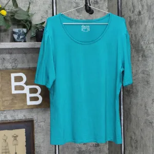 Denim & Co. Essentials Jersey Elbow-Sleeve Scoop Neck Top Fall Turquoise Large