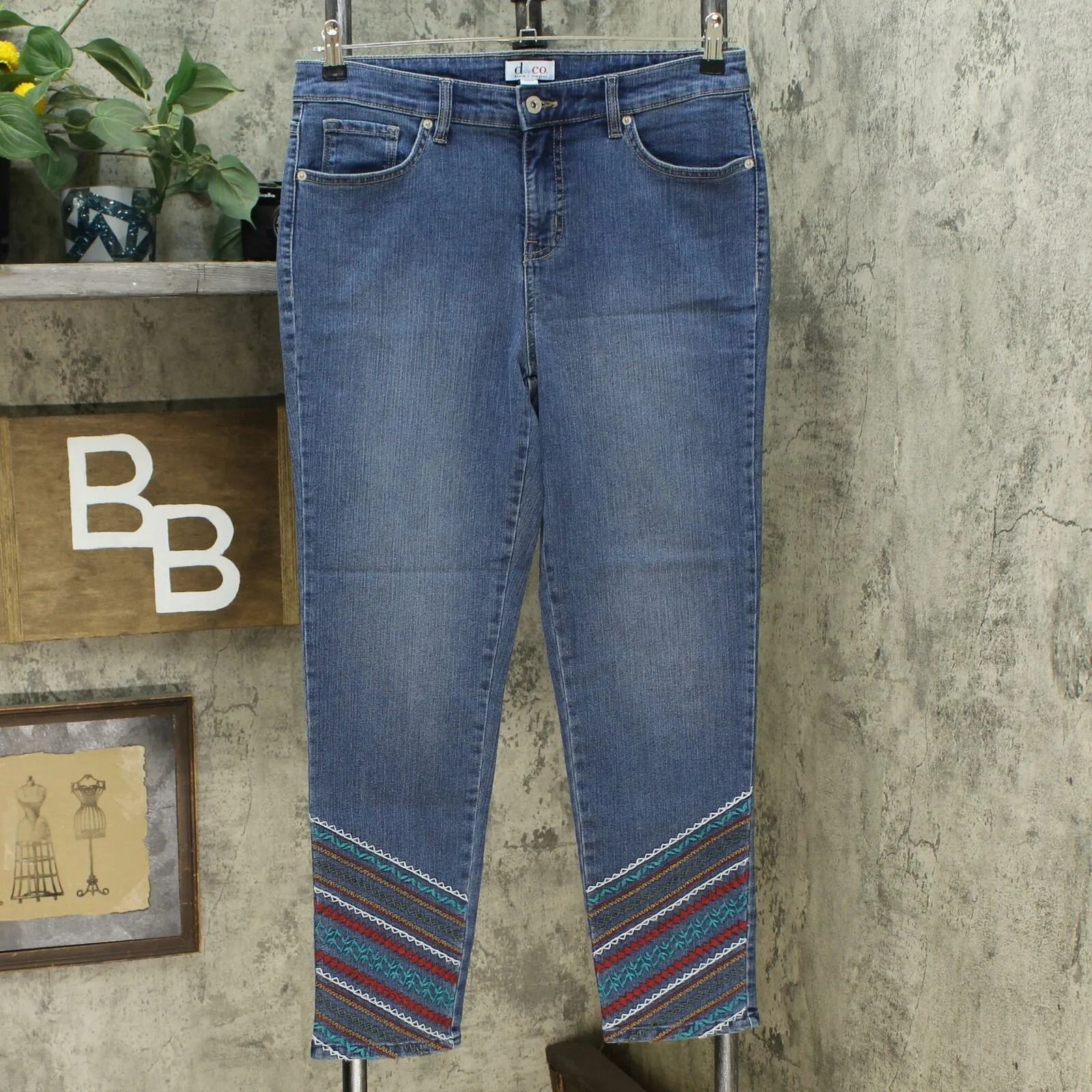 Denim & Co. Women's Slim Straight Jeans With Hem Embroidery Harbor 12