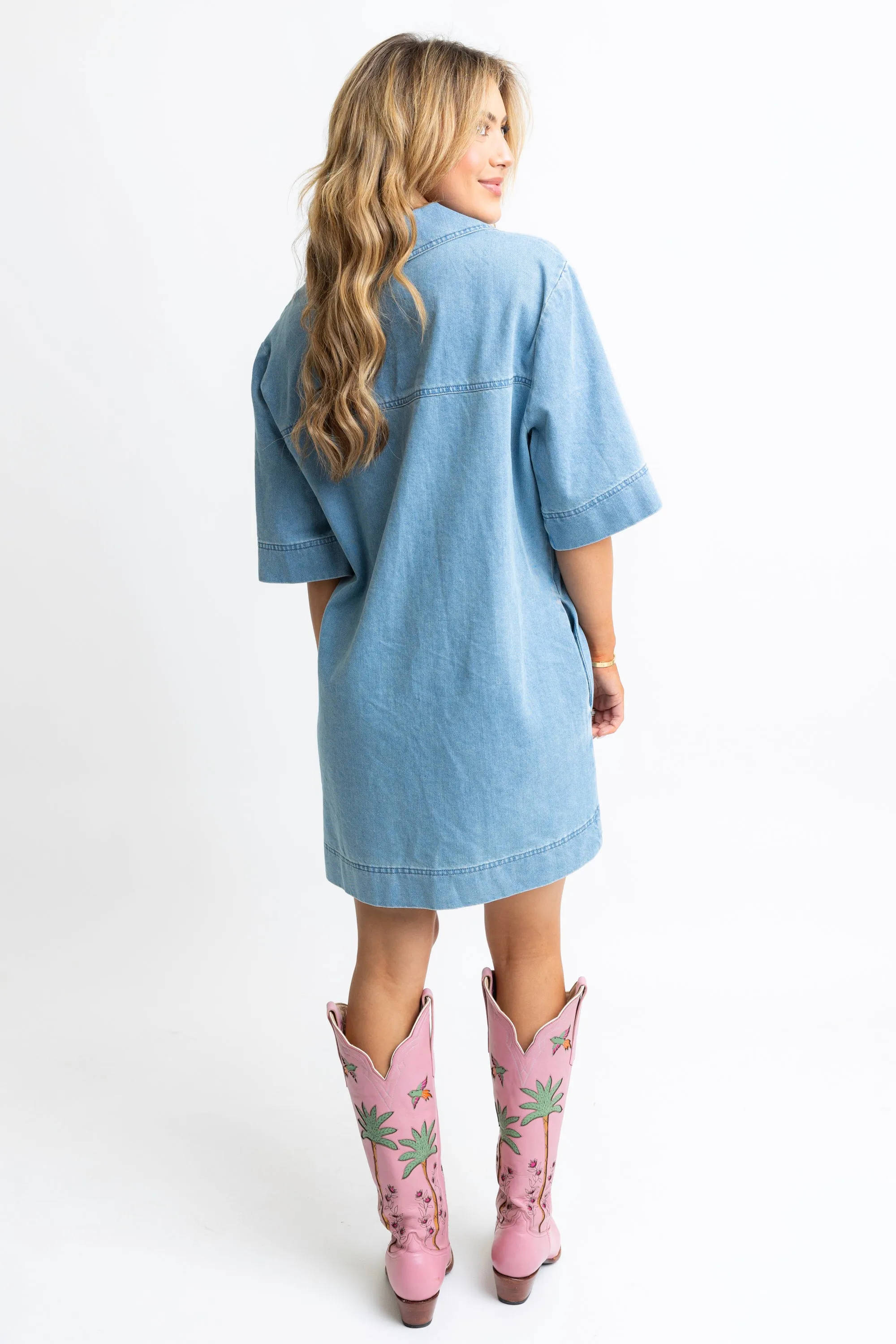 Denim V Neck Collar Dress