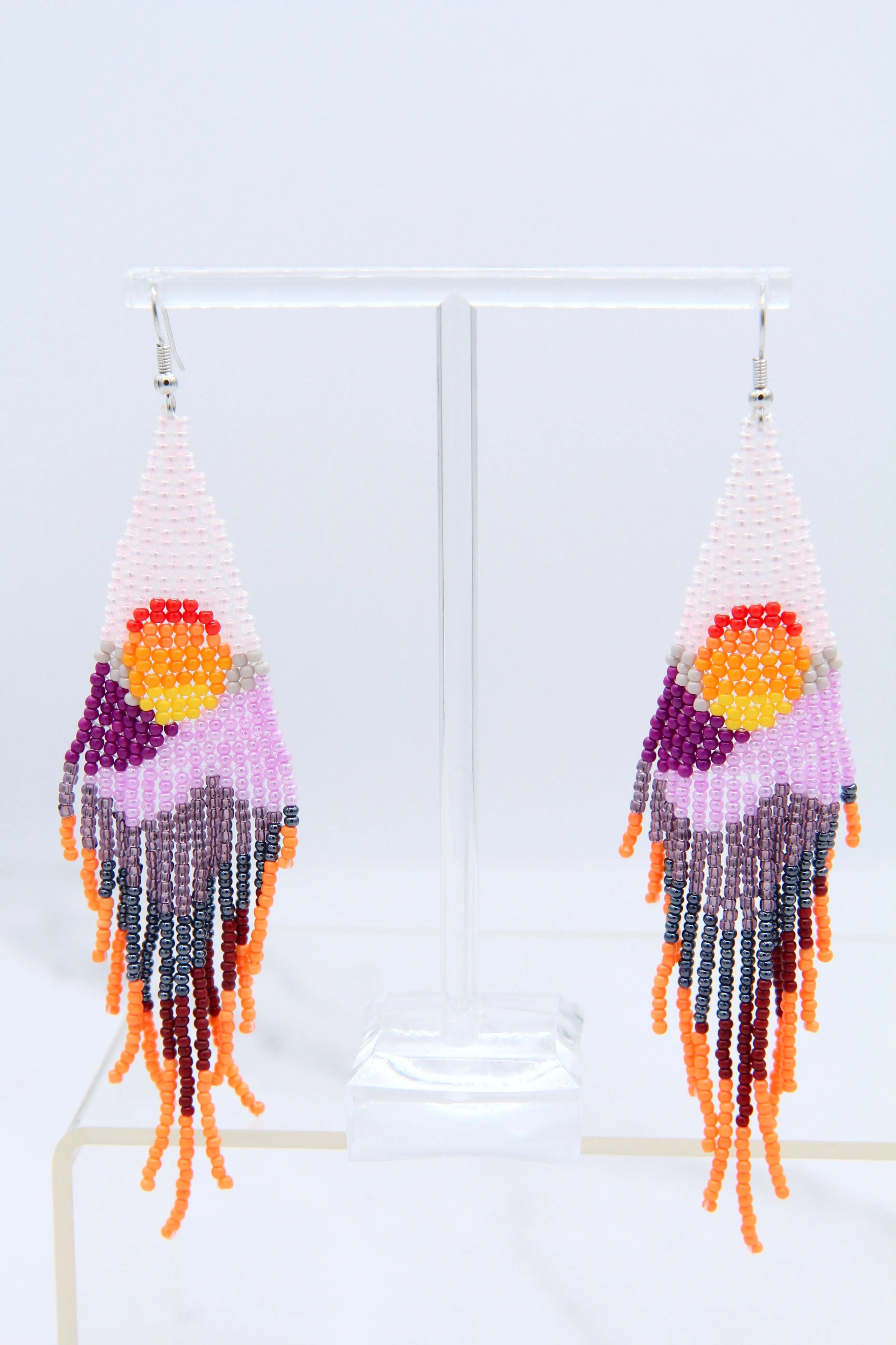 Desert Sunset Beaded Fringe Earrings