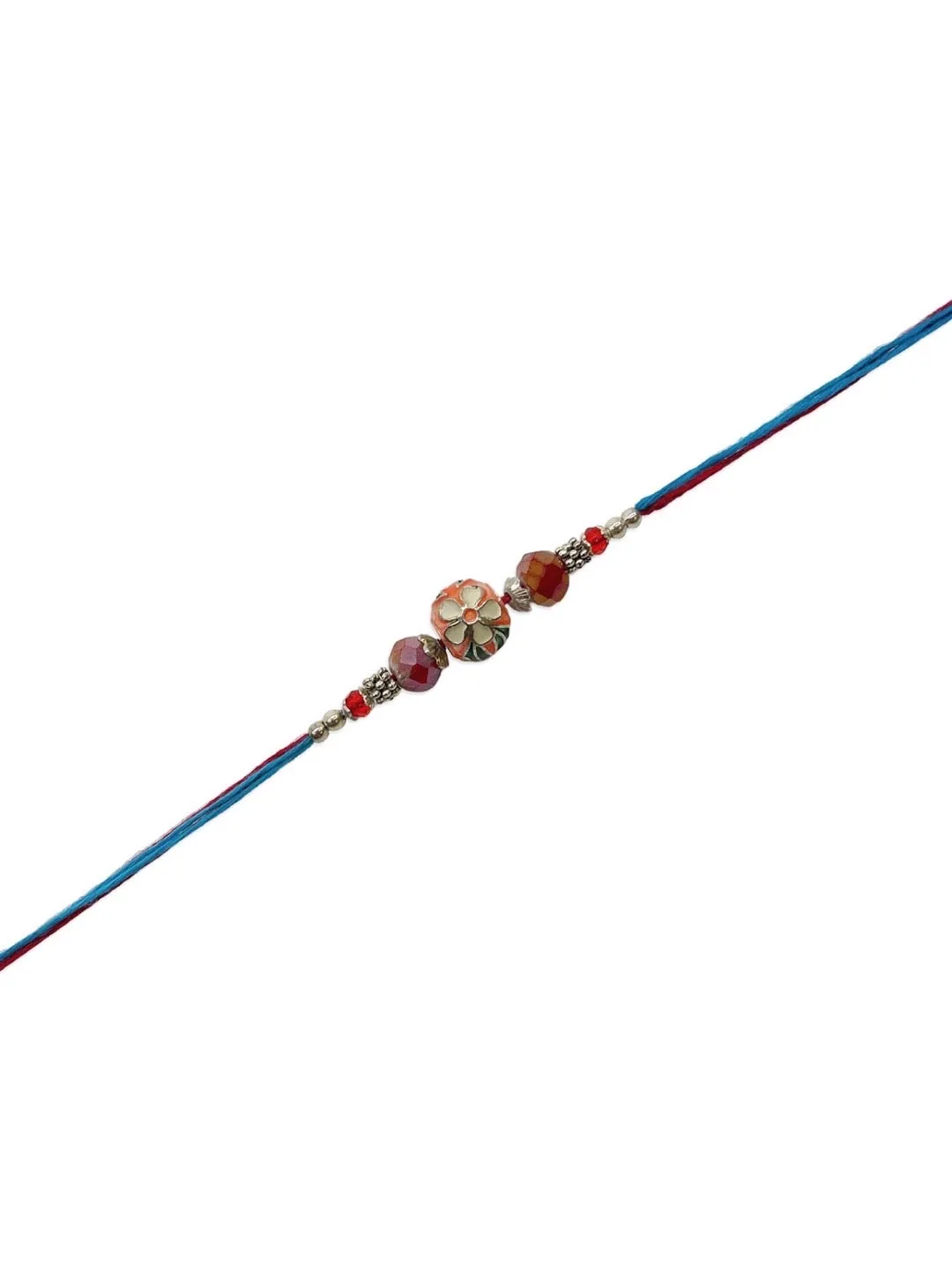Designer Rakhi Orange Meenakari Kundan Bead With Crystal Thread Rakhi For Raksha Bandhan