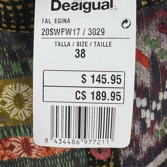 Desigual Multicolor Long Skirt Button Front Size 4 US New