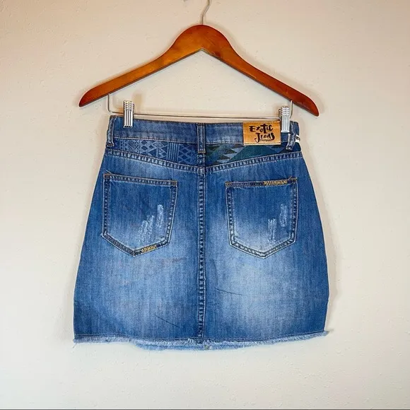 Desigual Segovia Exotic Jeans Embroidery Mini Denim Skirt Size 26 NWT