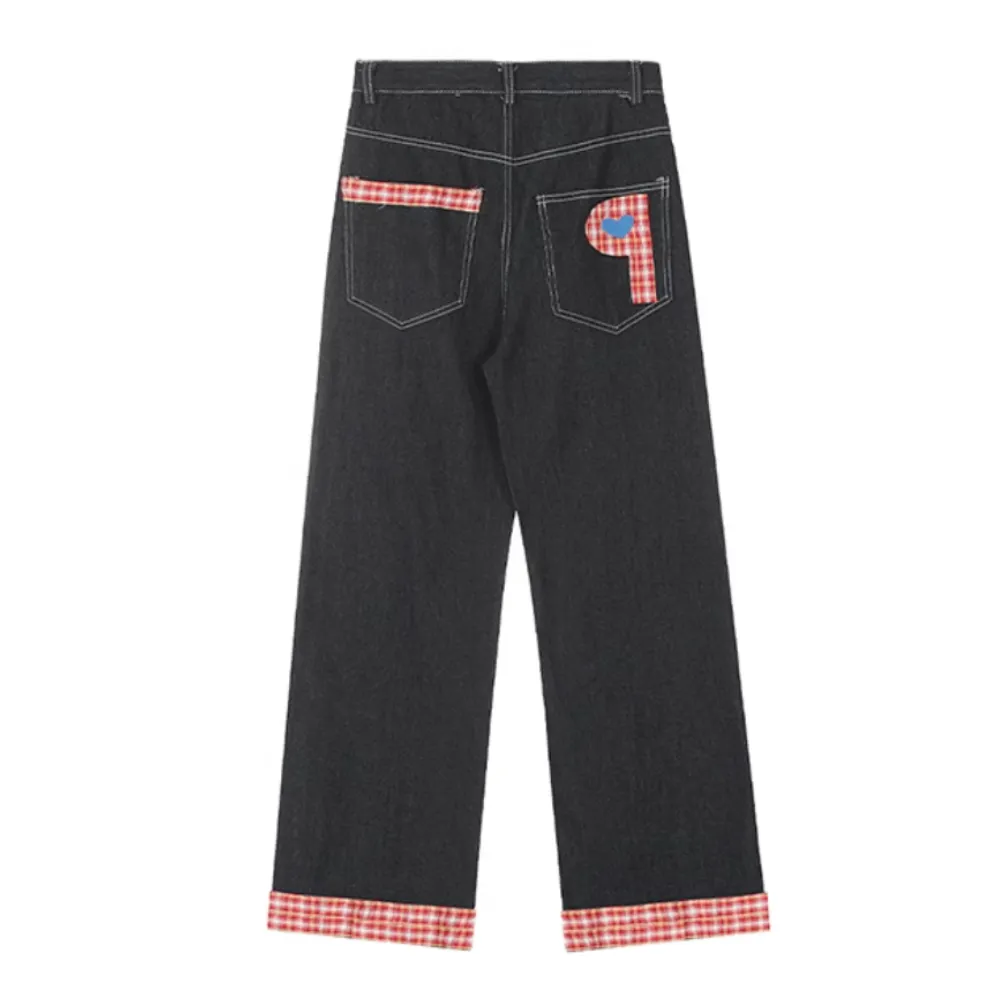 DF| Plaid Embroidered Patch Jeans