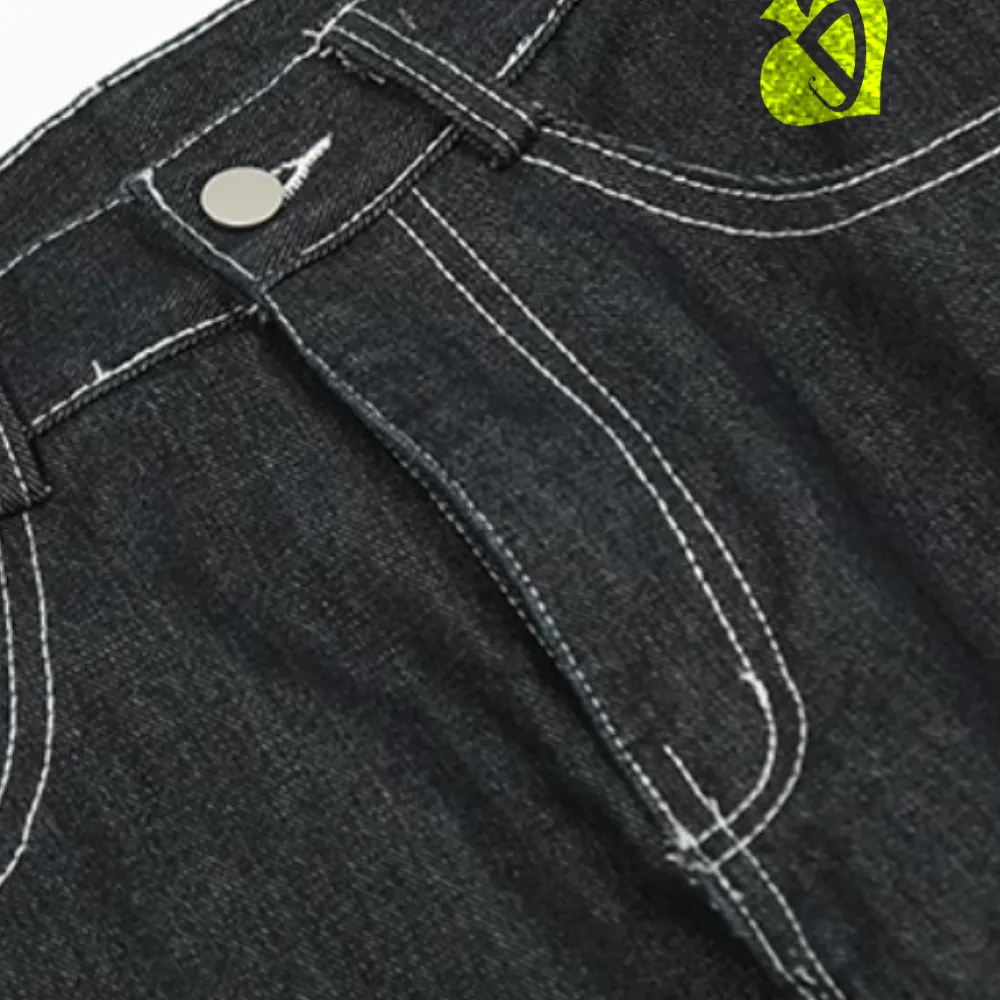 DF| Plaid Embroidered Patch Jeans