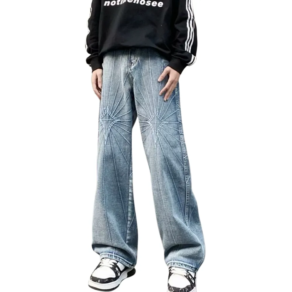 DF| Spider Web Stripe Embroidered Jeans