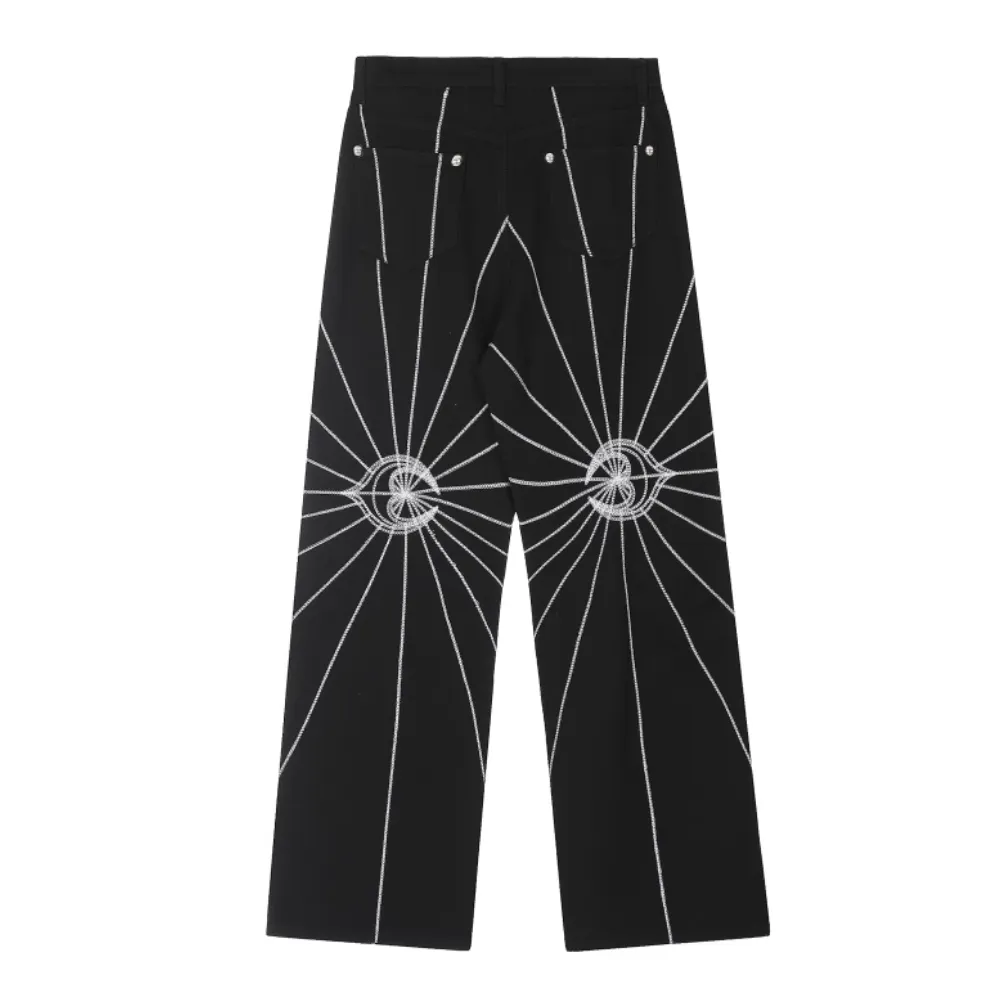 DF| Spider Web Stripe Embroidered Jeans