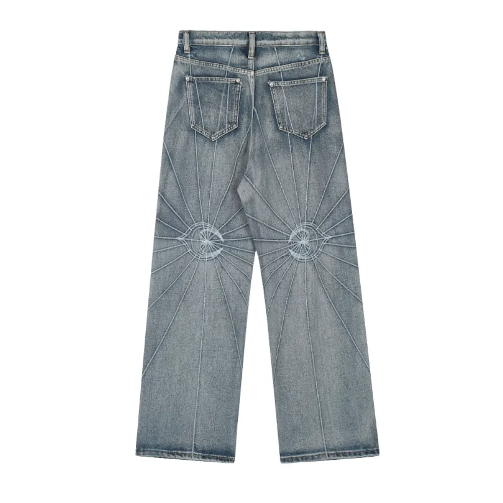DF| Spider Web Stripe Embroidered Jeans