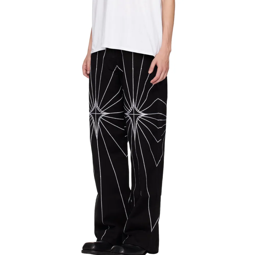 DF| Spider Web Stripe Embroidered Jeans