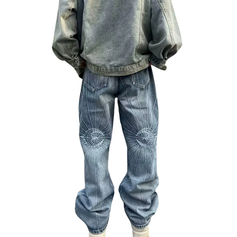 DF| Spider Web Stripe Embroidered Jeans