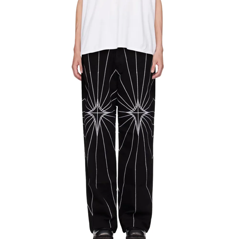 DF| Spider Web Stripe Embroidered Jeans