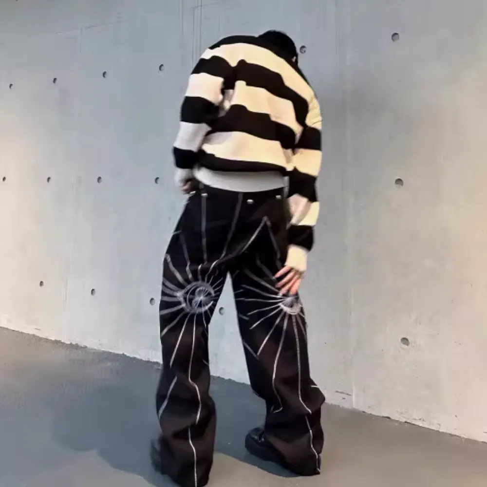 DF| Spider Web Stripe Embroidered Jeans
