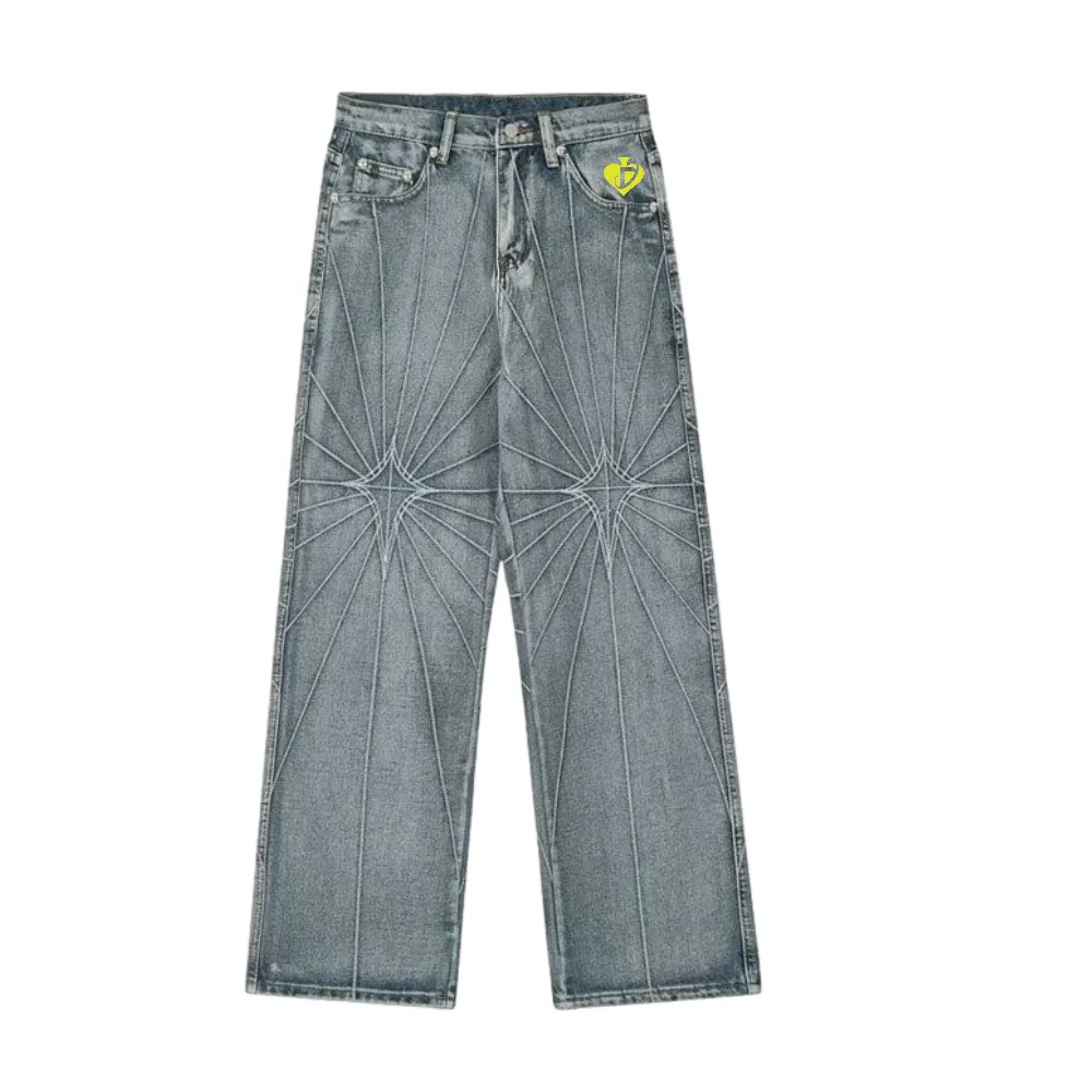 DF| Spider Web Stripe Embroidered Jeans