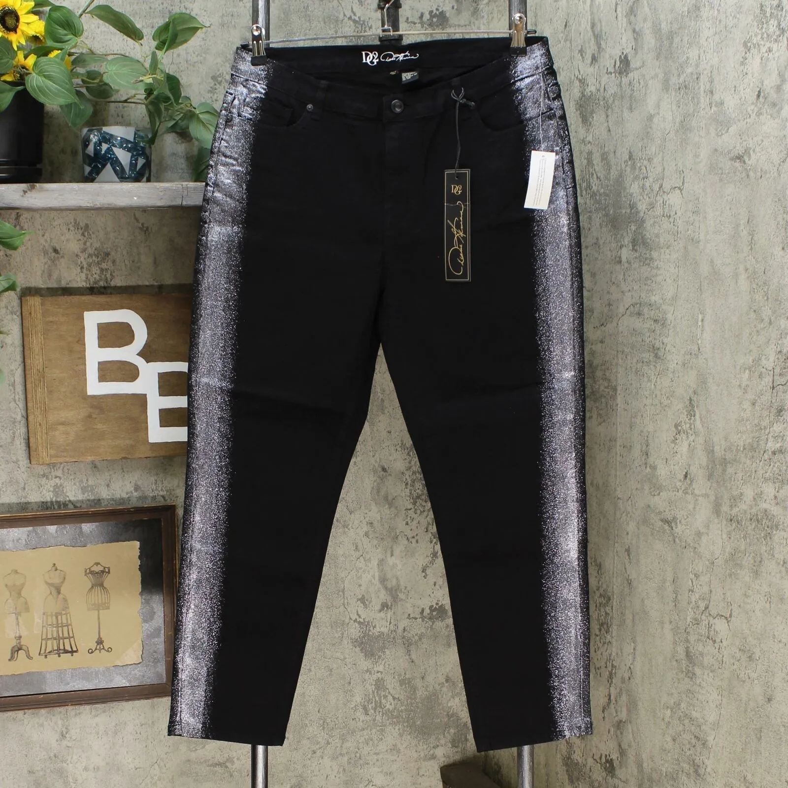 DG2 by Diane Gilman Women's Petite Glitter Spray Anniversary Skinny Jeans