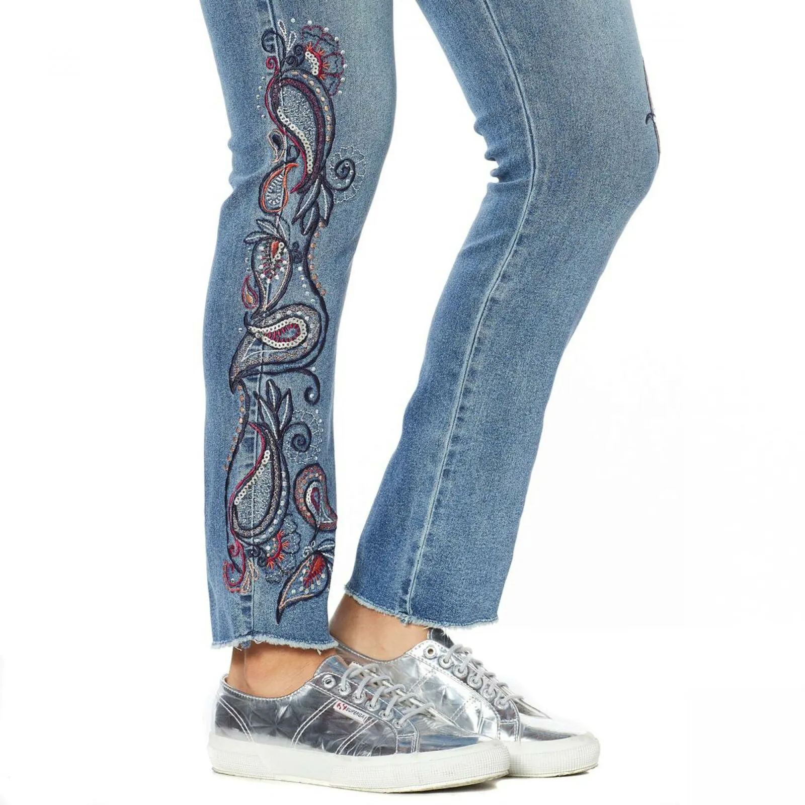 DG2 by Diane Gilman Women's Tall Embroidered Pull On Faux Button Fly Jeans