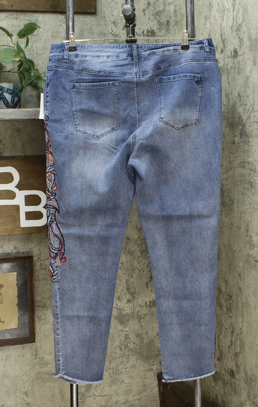 DG2 by Diane Gilman Women's Tall Embroidered Pull On Faux Button Fly Jeans