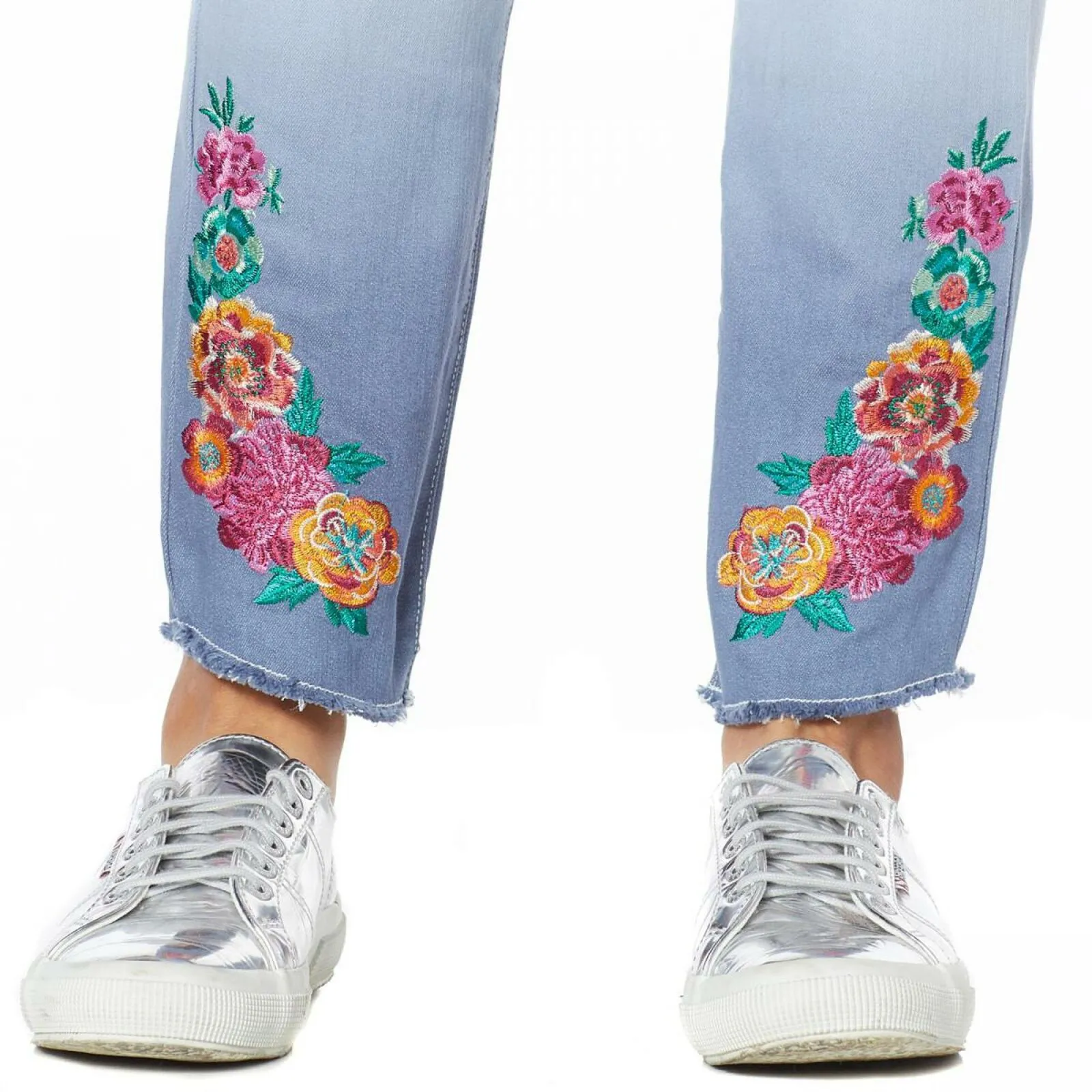 DG2 by Diane Gilman Women's Tall Embroidered Pull On Faux Button Fly Jeans