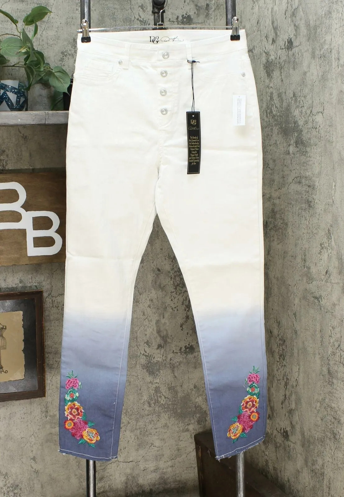 DG2 by Diane Gilman Women's Tall Embroidered Pull On Faux Button Fly Jeans