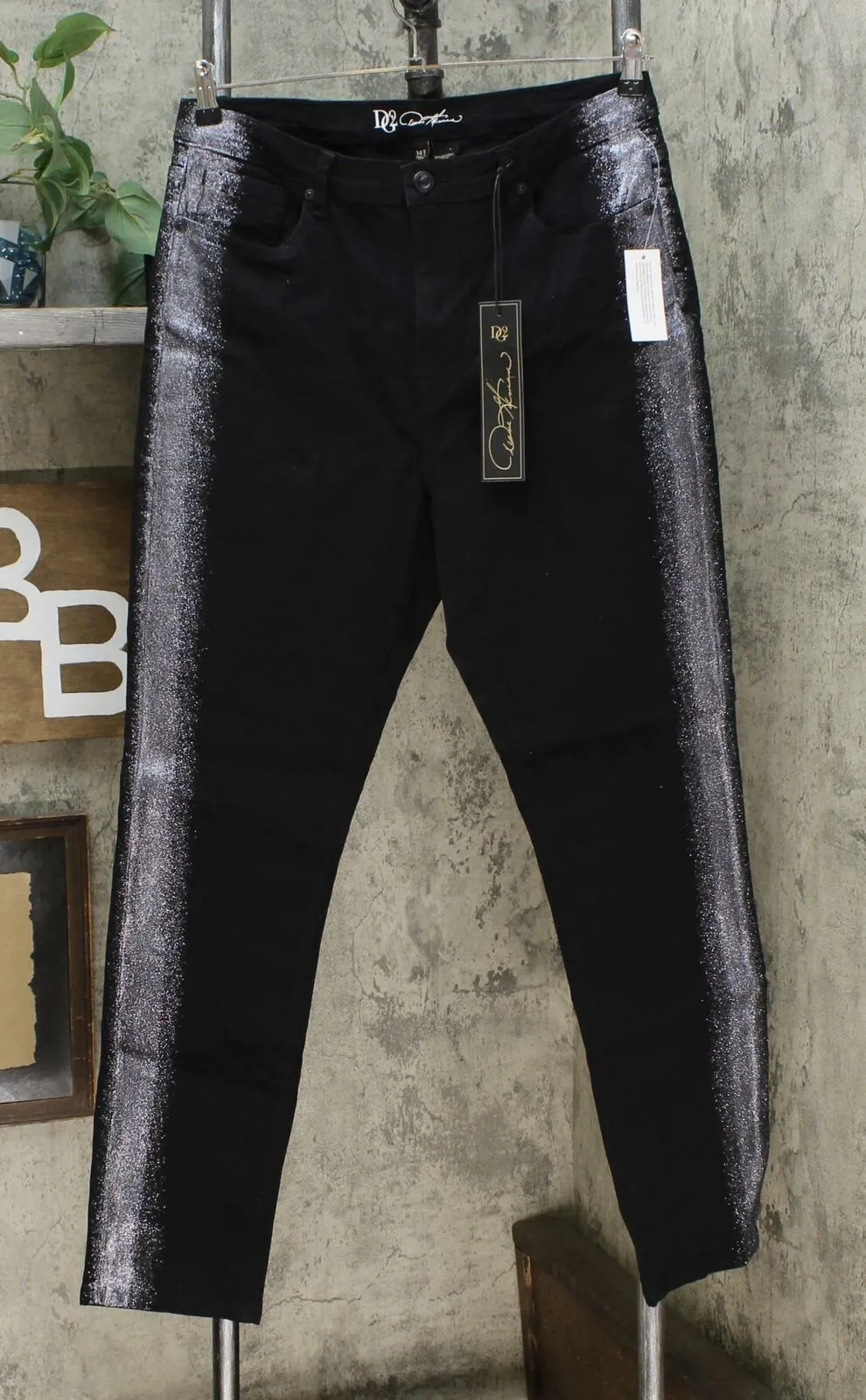 DG2 by Diane Gilman Women's Tall Glitter Spray Anniversary Skinny Jeans