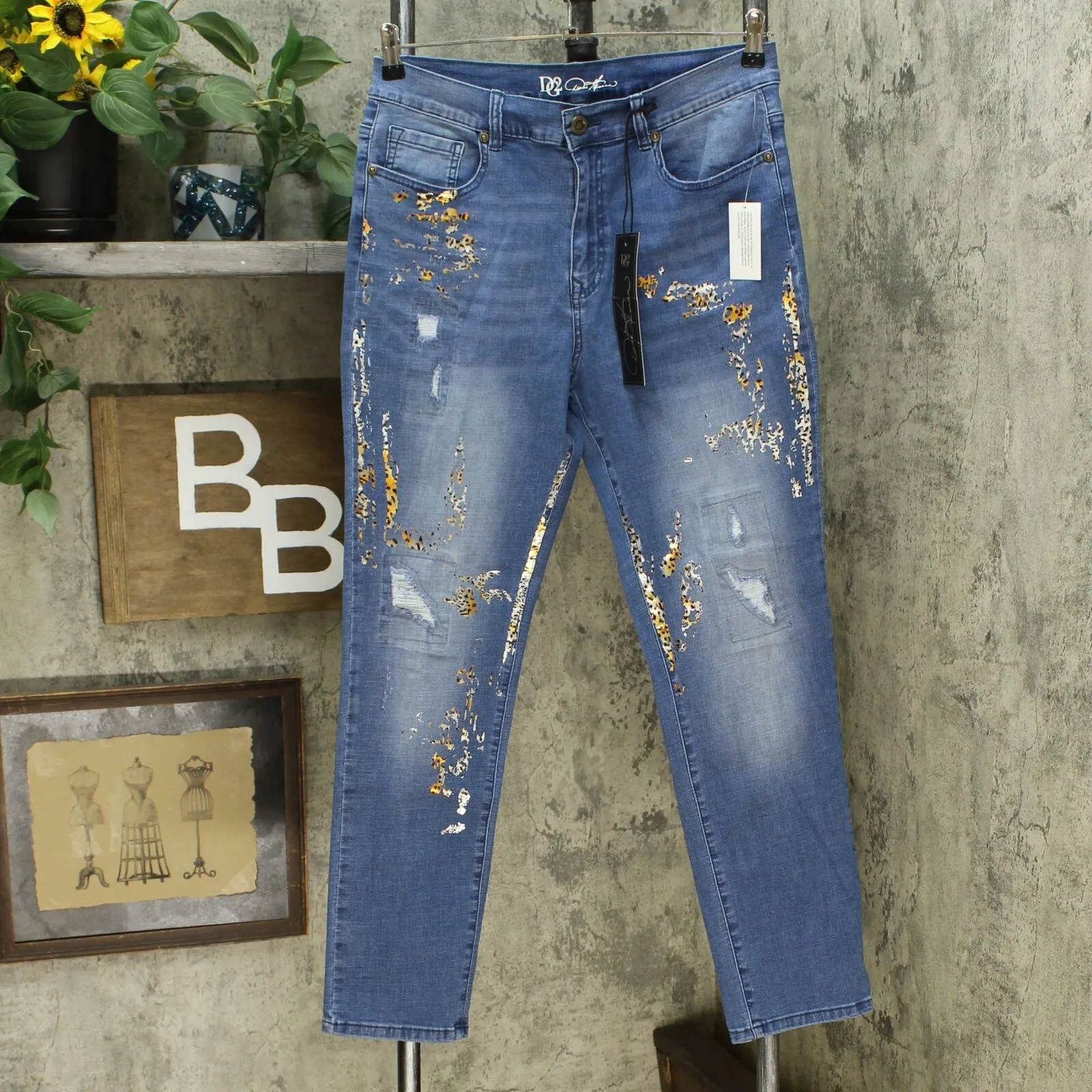 DG2 by Diane Gilman Women's Virtual Stretch Crosshatch Destructed Skinny Jeans