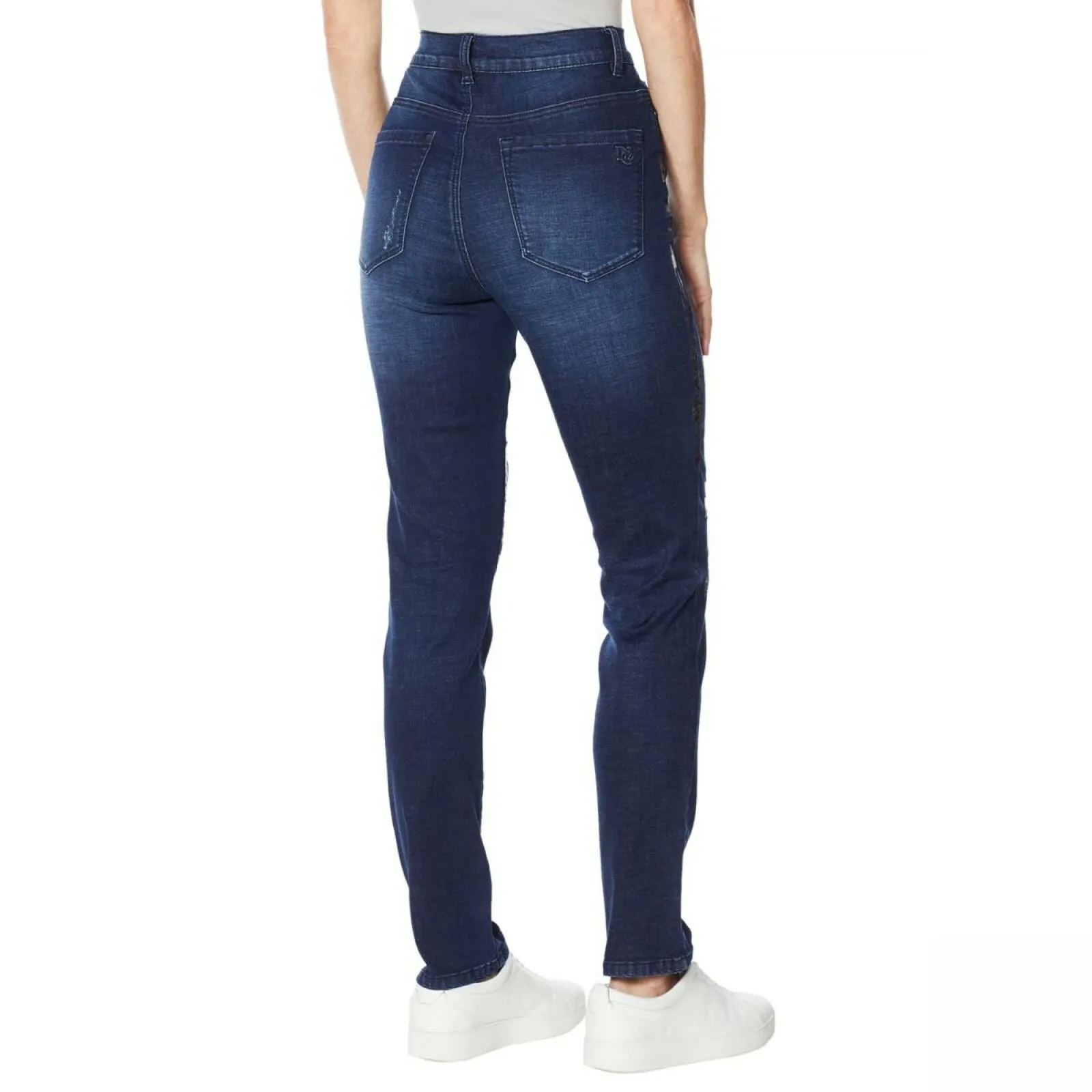 DG2 by Diane Gilman Women's Virtual Stretch Crosshatch Destructed Skinny Jeans